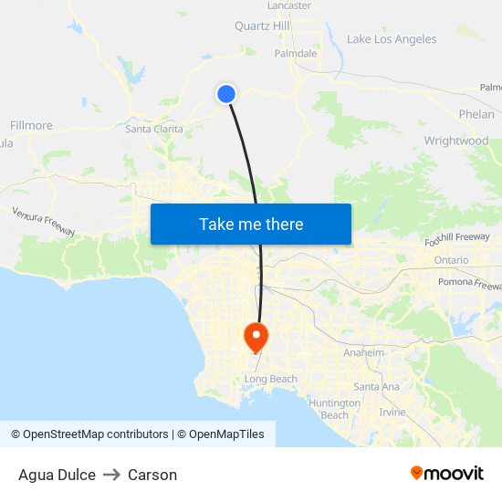 Agua Dulce to Carson map