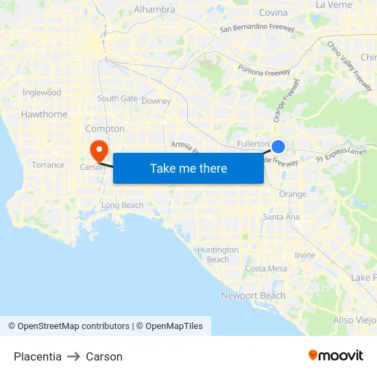 Placentia to Carson map