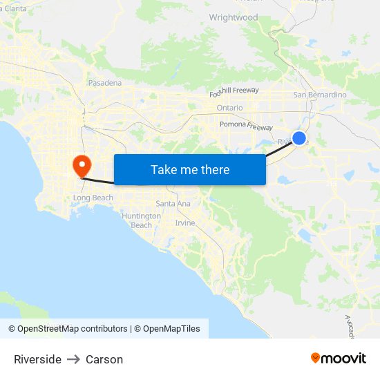 Riverside to Carson map
