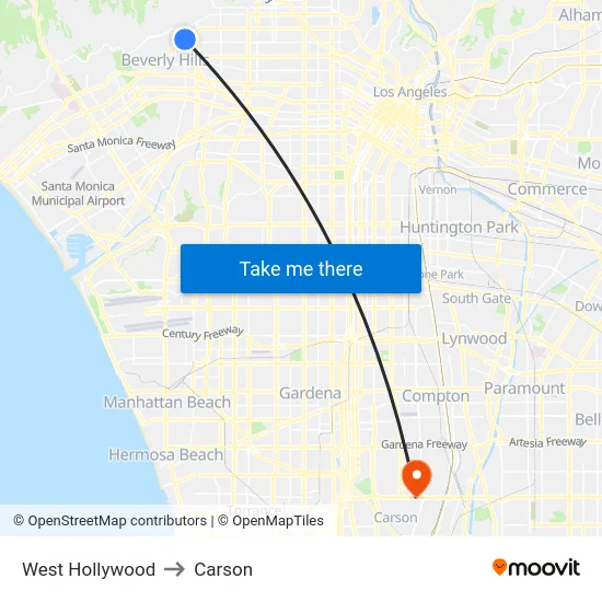 West Hollywood to Carson map