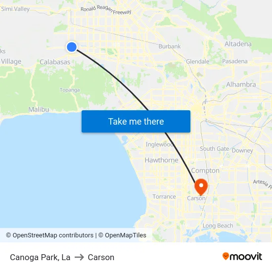 Canoga Park to Carson map