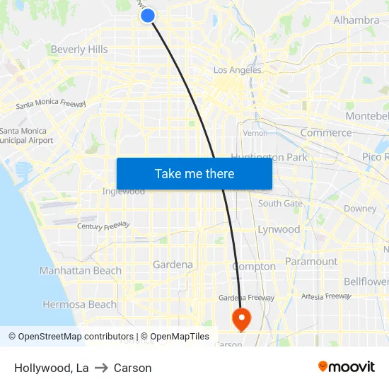 Hollywood to Carson map