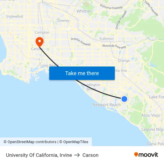 University Of California, Irvine to Carson map
