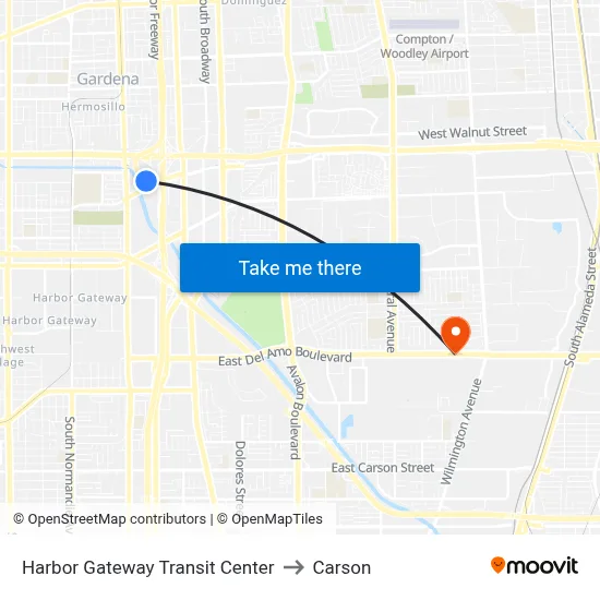 Harbor Gateway Transit Center to Carson map
