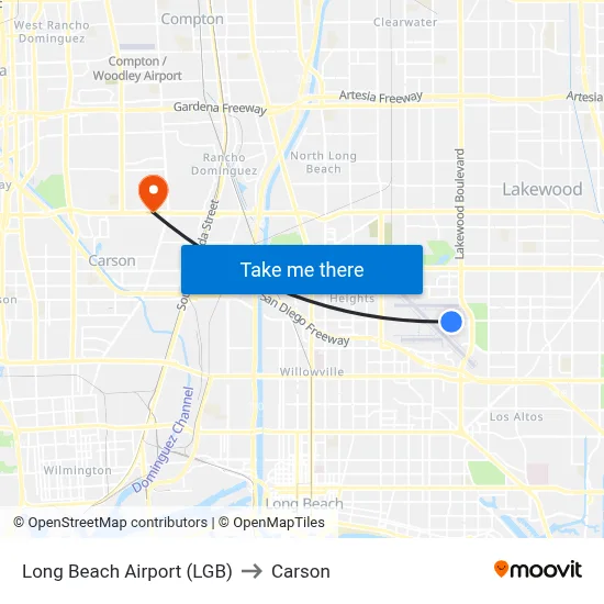 Long Beach Airport (LGB) to Carson map