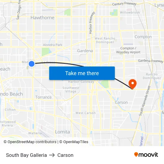 South Bay Galleria to Carson map