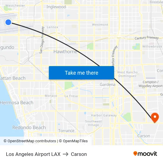 Los Angeles Airport LAX to Carson map