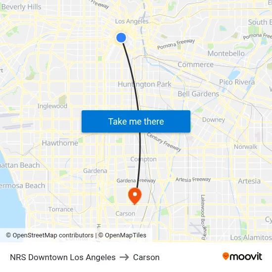 NRS Downtown Los Angeles to Carson map