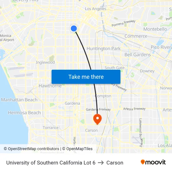 University of Southern California Lot 6 to Carson map