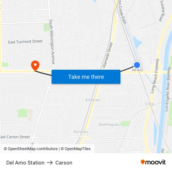 Del Amo Station to Carson map