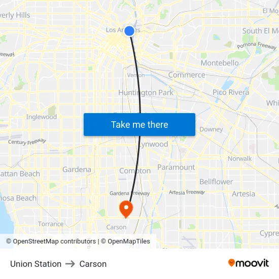 Union Station to Carson map