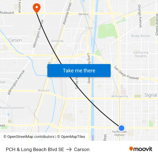 PCH & Long Beach Blvd SE to Carson map
