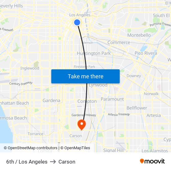 6th / Los Angeles to Carson map