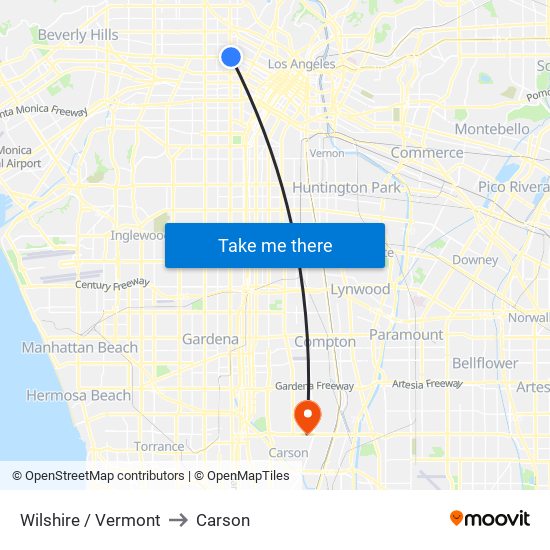 Wilshire / Vermont to Carson map