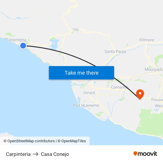 Carpinteria to Casa Conejo map