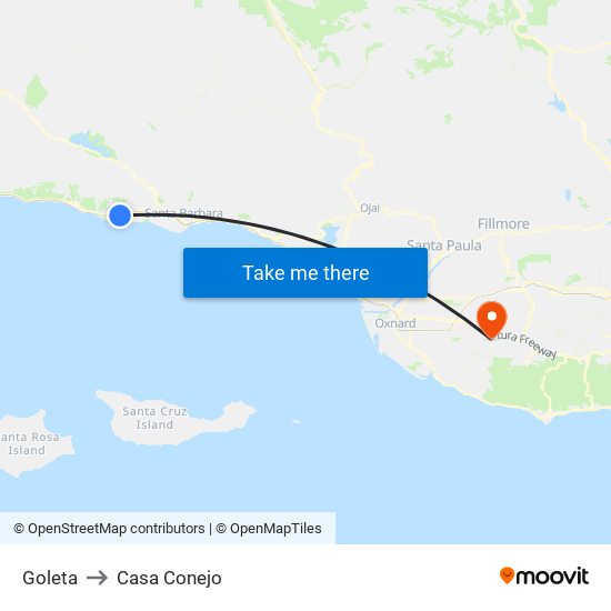 Goleta to Casa Conejo map