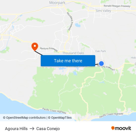 Agoura Hills to Casa Conejo map