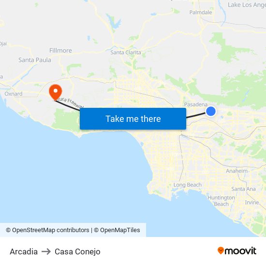 Arcadia to Casa Conejo map