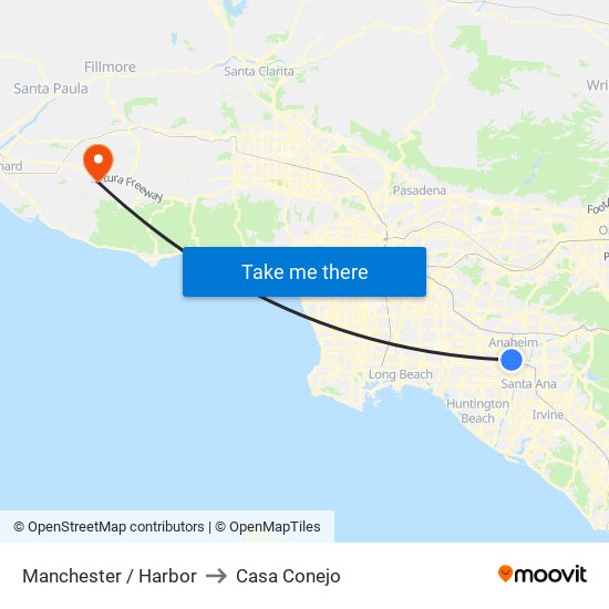 Manchester / Harbor to Casa Conejo map