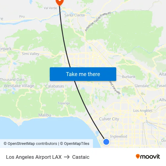 Los Angeles Airport LAX to Castaic map