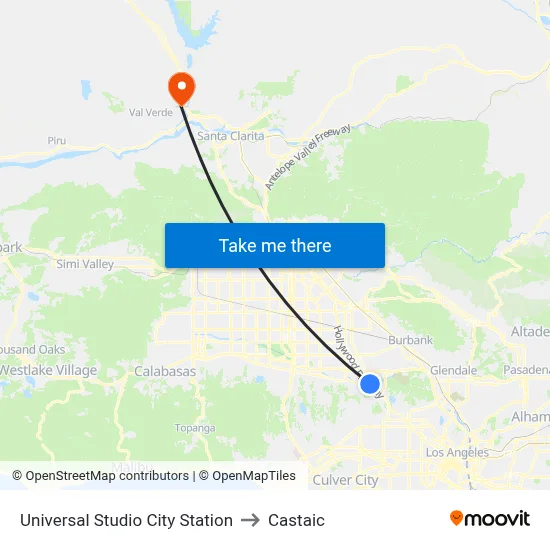 Universal Studio City Station to Castaic map