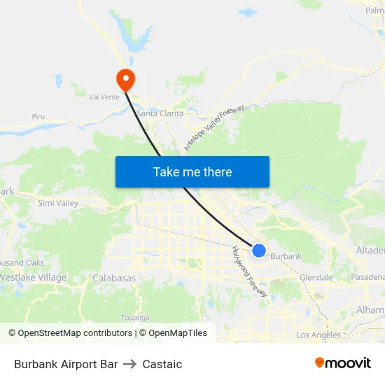 Burbank Airport Bar to Castaic map