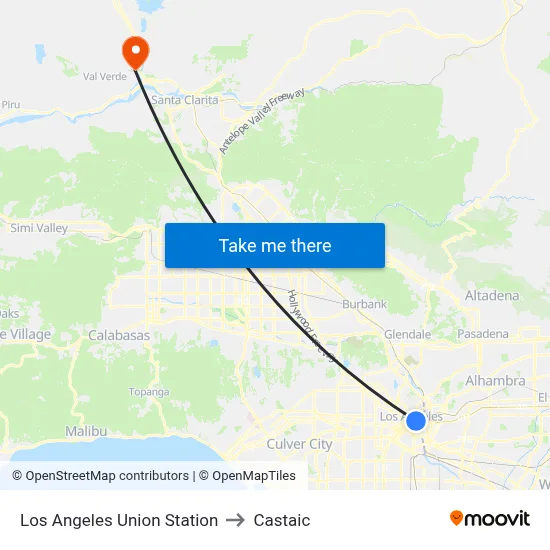 Los Angeles Union Station to Castaic map