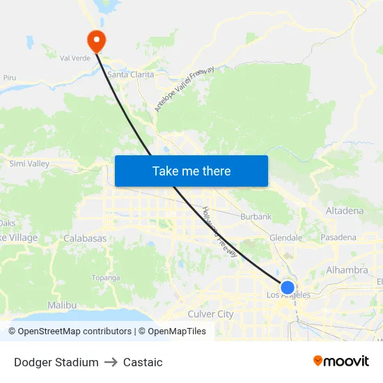 Dodger Stadium to Castaic map