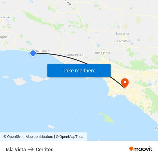 Isla Vista to Cerritos map