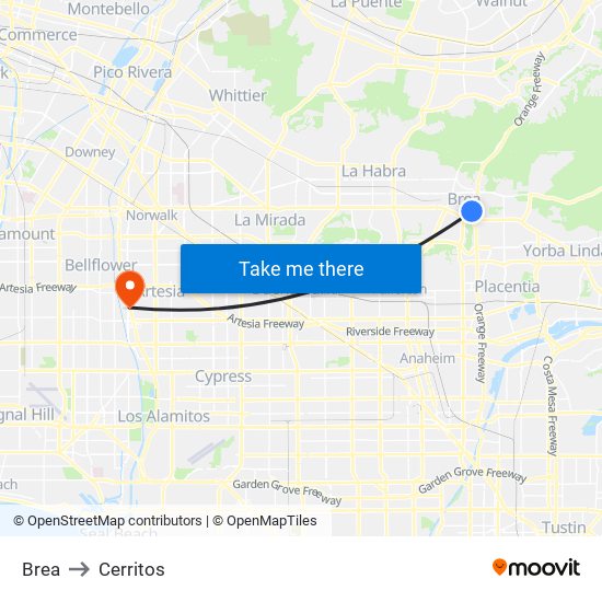 Brea to Cerritos map