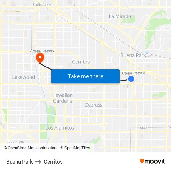 Buena Park to Cerritos map