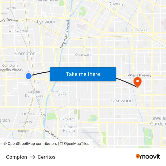 Compton to Cerritos map