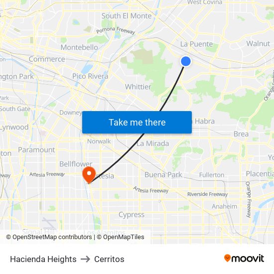 Hacienda Heights to Cerritos map