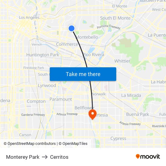 Monterey Park to Cerritos map