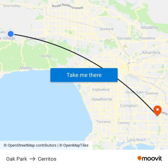 Oak Park to Cerritos map