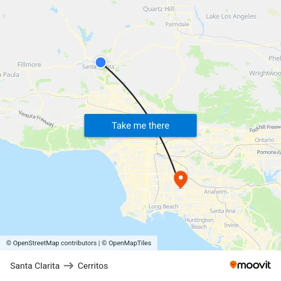 Santa Clarita to Cerritos map
