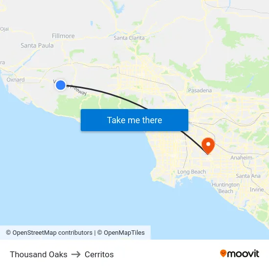 Thousand Oaks to Cerritos map