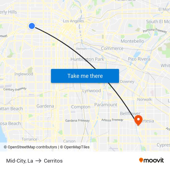 Mid-City, La to Cerritos map