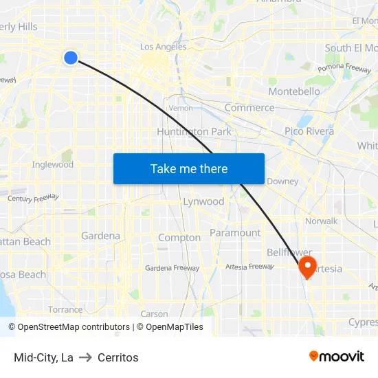 Mid-City to Cerritos map