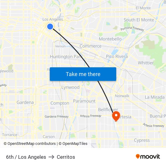 6th / Los Angeles to Cerritos map