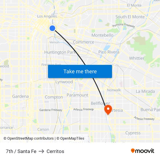 7th / Santa Fe to Cerritos map