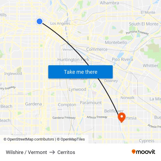 Wilshire / Vermont to Cerritos map