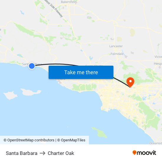 Santa Barbara to Charter Oak map