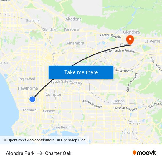 Alondra Park to Charter Oak map