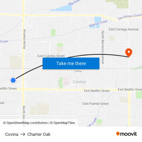 Covina to Charter Oak map