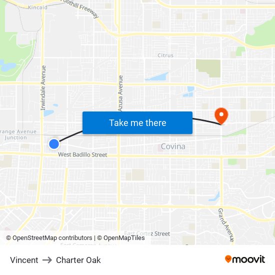 Vincent to Charter Oak map