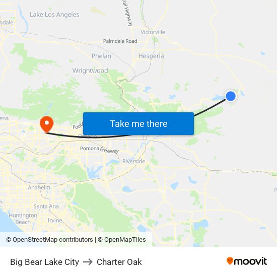 Big Bear Lake City to Charter Oak map