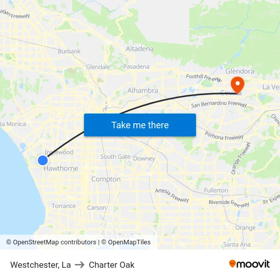 Westchester to Charter Oak map