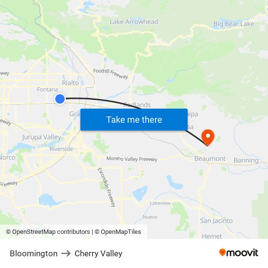 Bloomington to Cherry Valley map