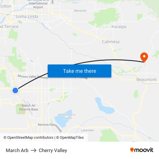 March Arb to Cherry Valley map